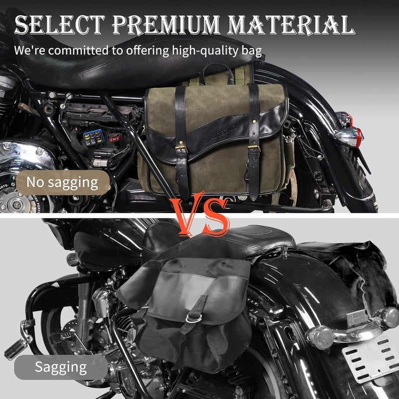 NICECNC Motorcycle Saddlebags Vintage Oil Waxed Canvas Leather, 30L Throw Over Saddle Bags Side Luggage Bags for Men Women Camping, Compatible with Harley, Honda, Suzuki, Yamaha, Adventure, Green - Image 5